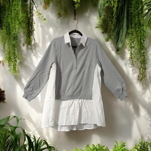 Gray and White Layered Blouse